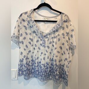 Blue Floral Peasant Top - Women's